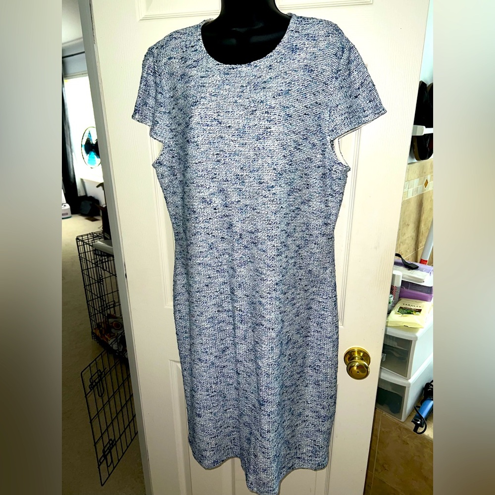 St. John Tweed Eyelash Space Dye Sheath Dress Blue Black Combo